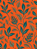 Vibrant Orange Teal Tropical Leaf Arrangement Rug