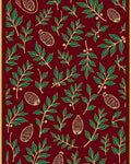 Deep Red Green Leaf Botanical Motif Rug