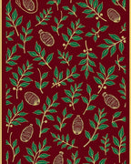 Deep Red Green Leaf Botanical Motif Rug