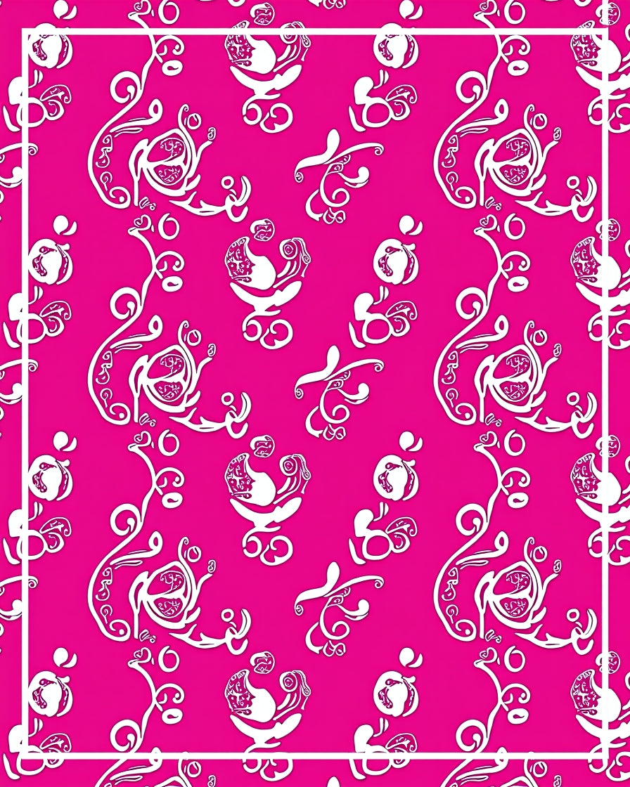 Fuchsia White Floral Swirl Art Rug