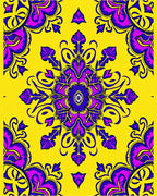 Vibrant Yellow Purple Symmetrical Floral Rug