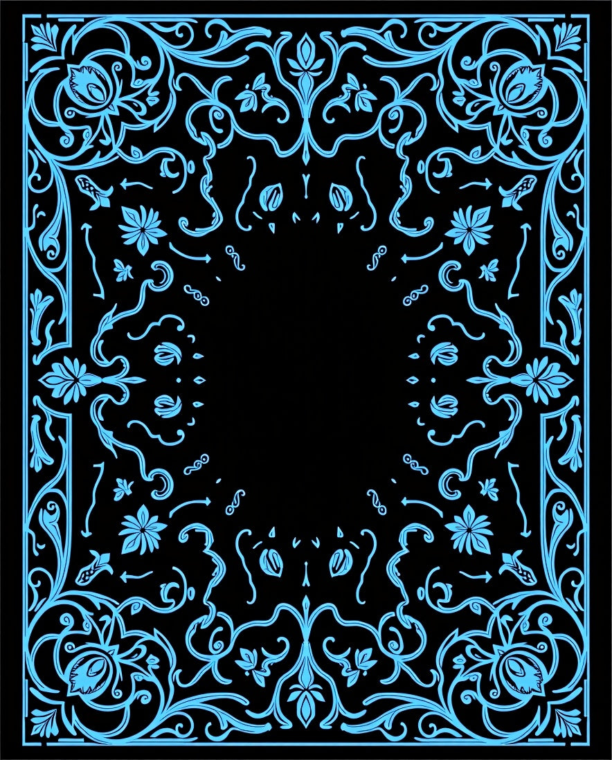 Light Blue Ornate Floral Symmetry Rug