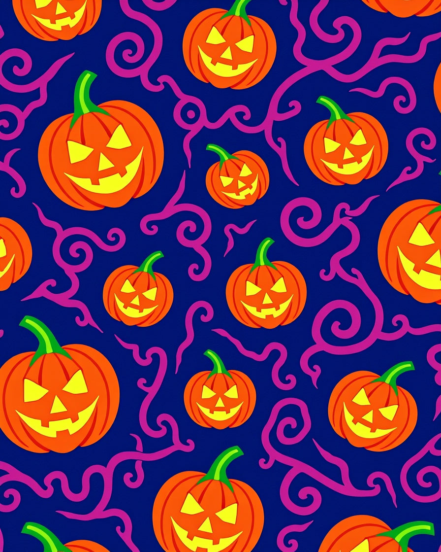 Orange Pumpkin Swirl Halloween Navy Rug