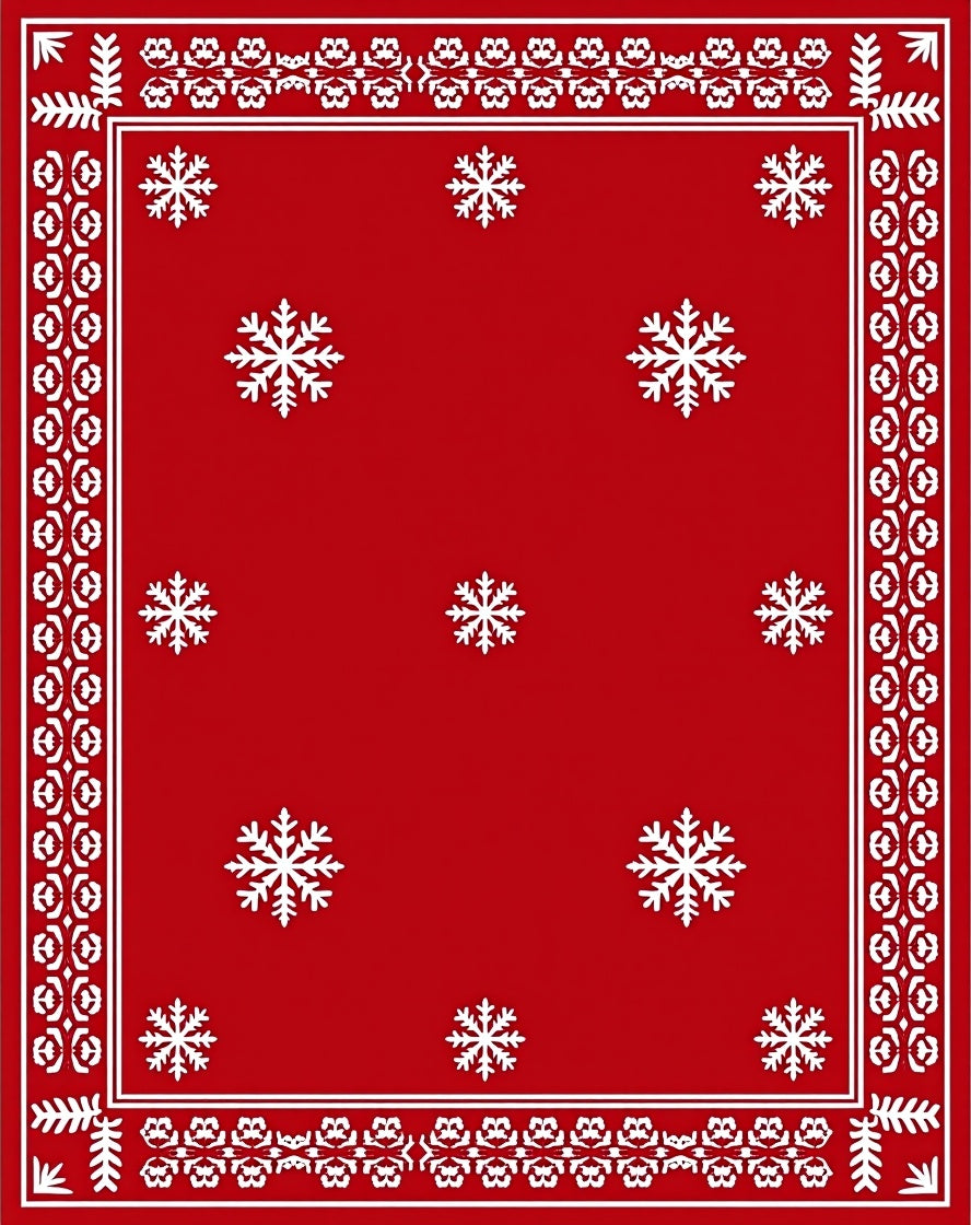 Festive Red Snowflake Border Rug