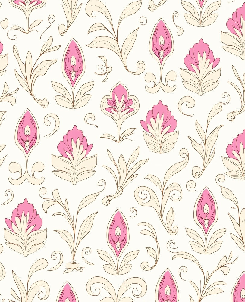Vintage Pink Floral Cream Botanical Rug