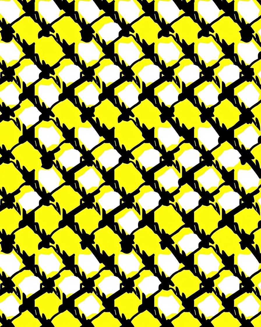 Vivid Yellow Black Abstract Grid Rug