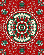 Crimson Green Floral Medallion Swirls Rug