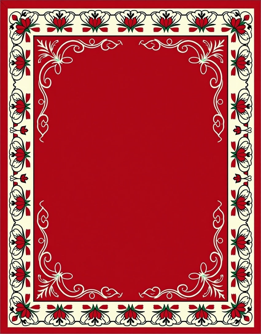 Crimson Ivory Floral Bordered Rug