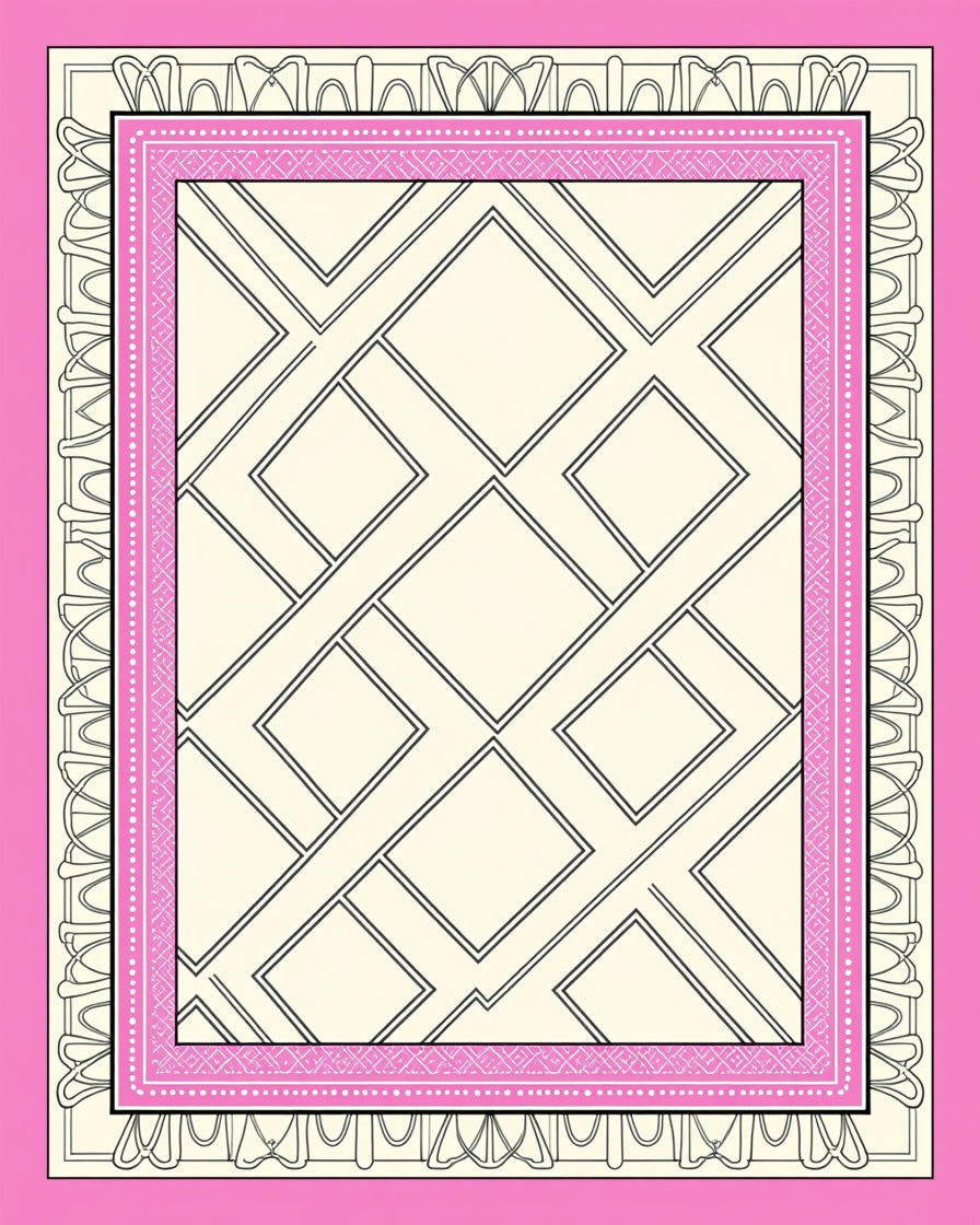 Modern Pink Geometric Diamond Framework Rug