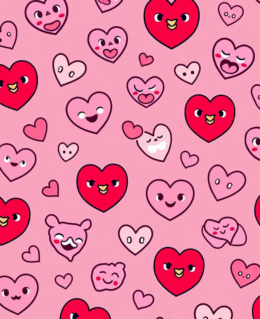 Playful Pink Heart Characters Collection Rug
