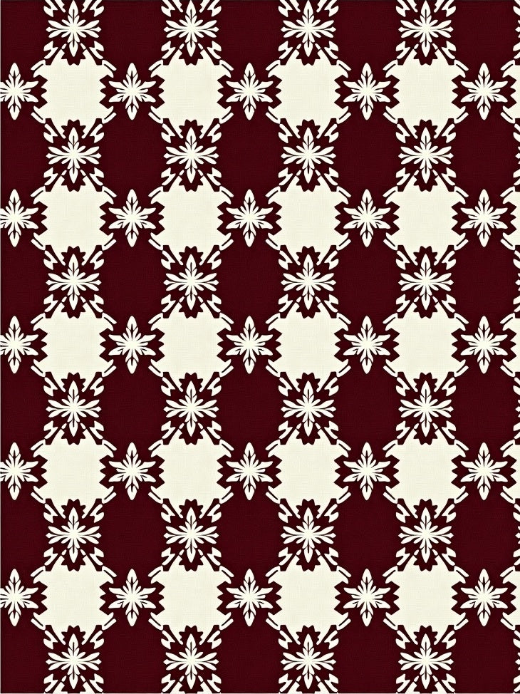 Maroon Ivory Geometric Starburst Grid Rug