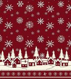 Crimson White Snowflake Village Scene Rug