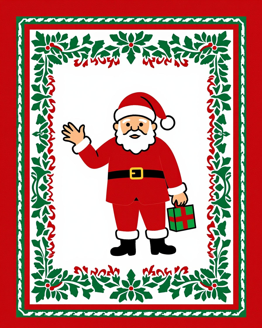 Festive Santa Claus Holly Border Rug