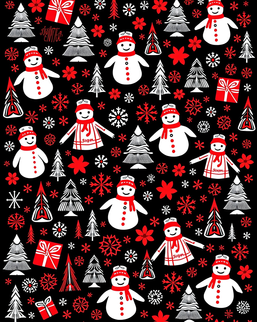 Red White Snowmen Christmas Trees Gifts Rug