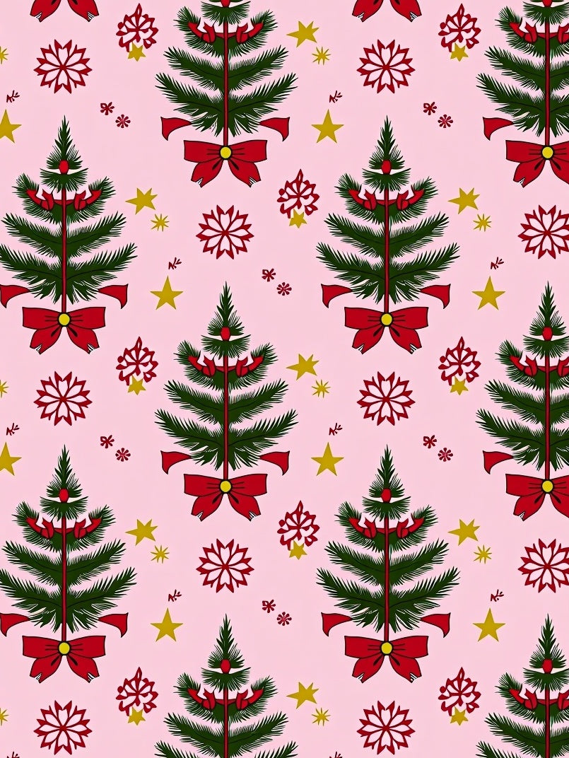 Green Christmas Trees Red Bow Snowflakes Rug