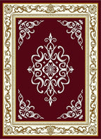 Burgundy Ivory Gold Damask Medallion Rug