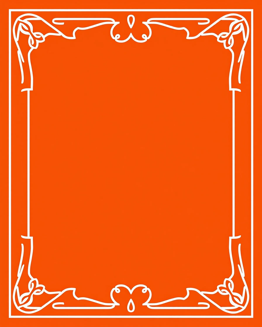 Vibrant Orange White Scroll Border Rug