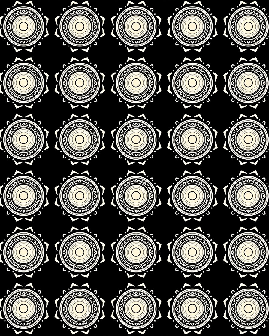 Cream Sunburst Tribal Circles Rug