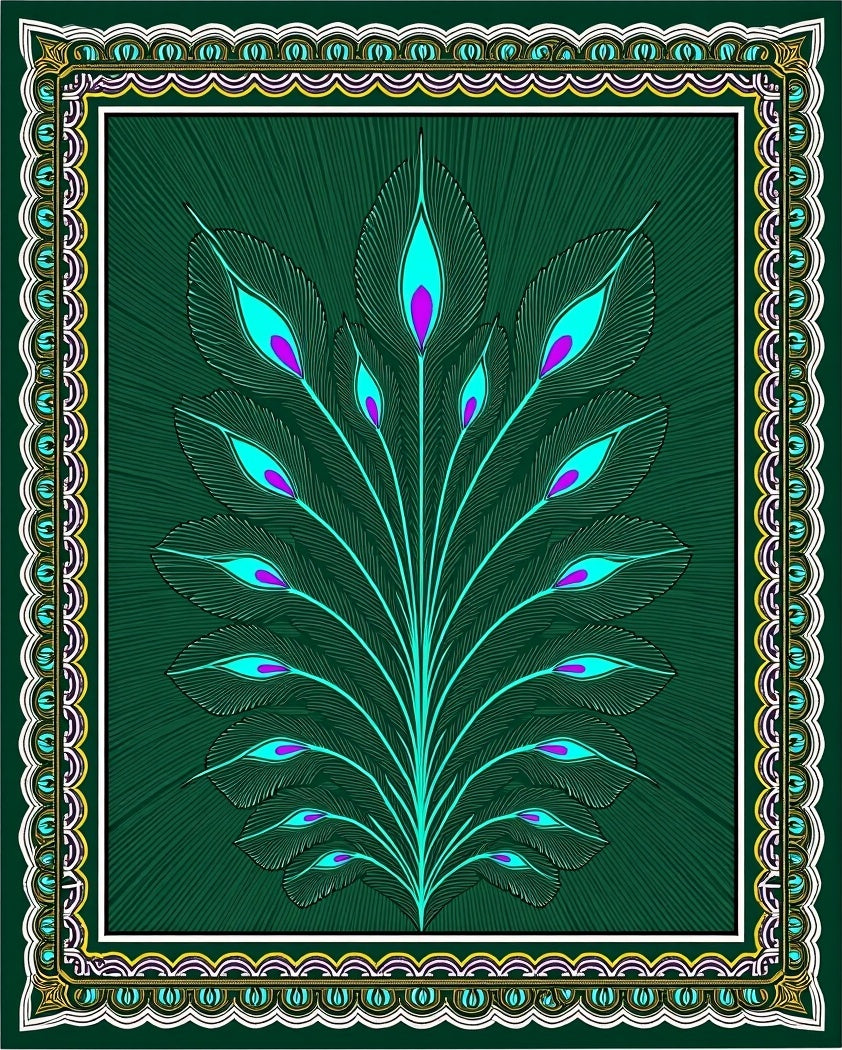 Emerald Green Peacock Feather Bloom Rug