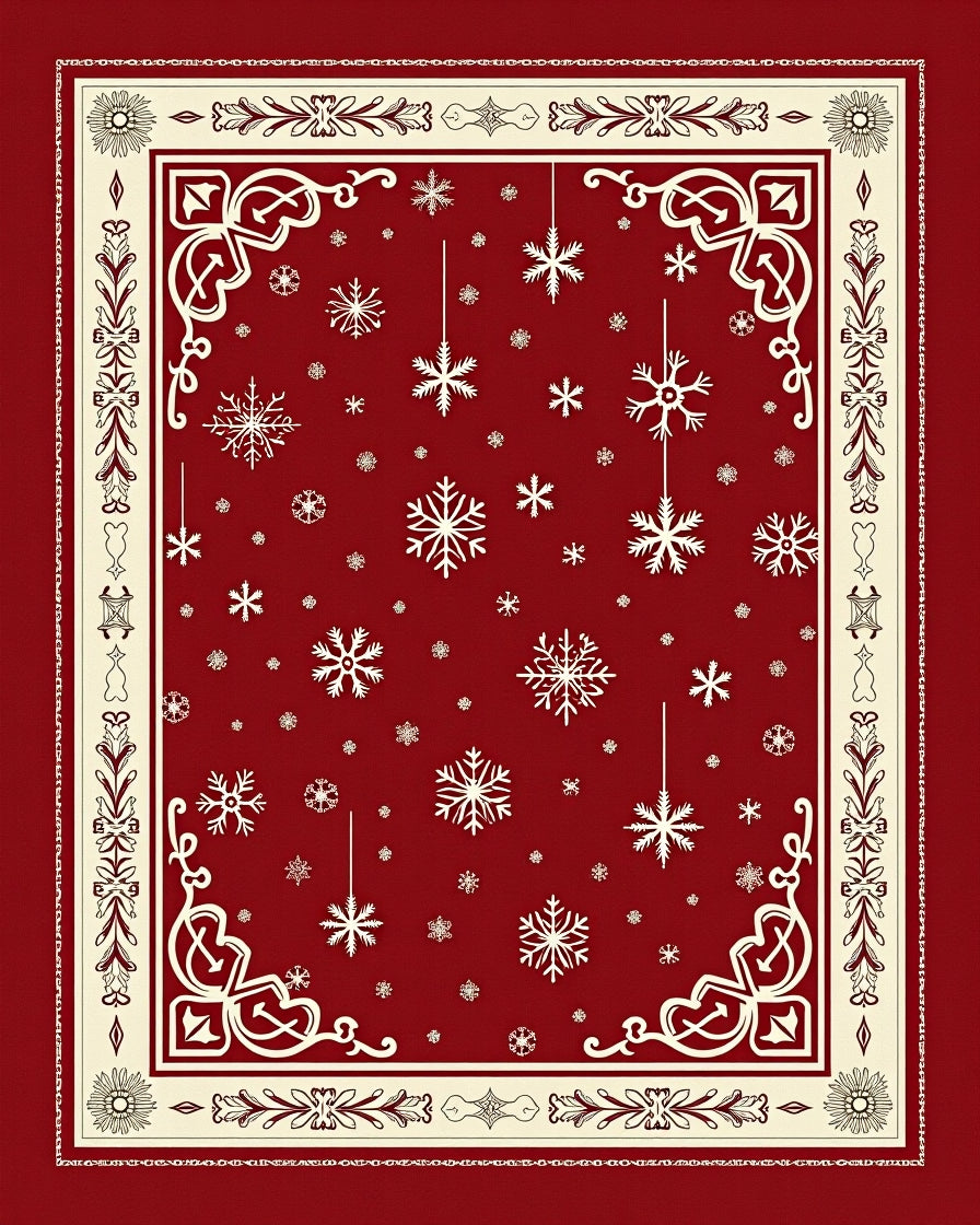 Crimson Snowflake Winter Border Rug