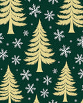 Golden Evergreen Snowflakes Festive Rug