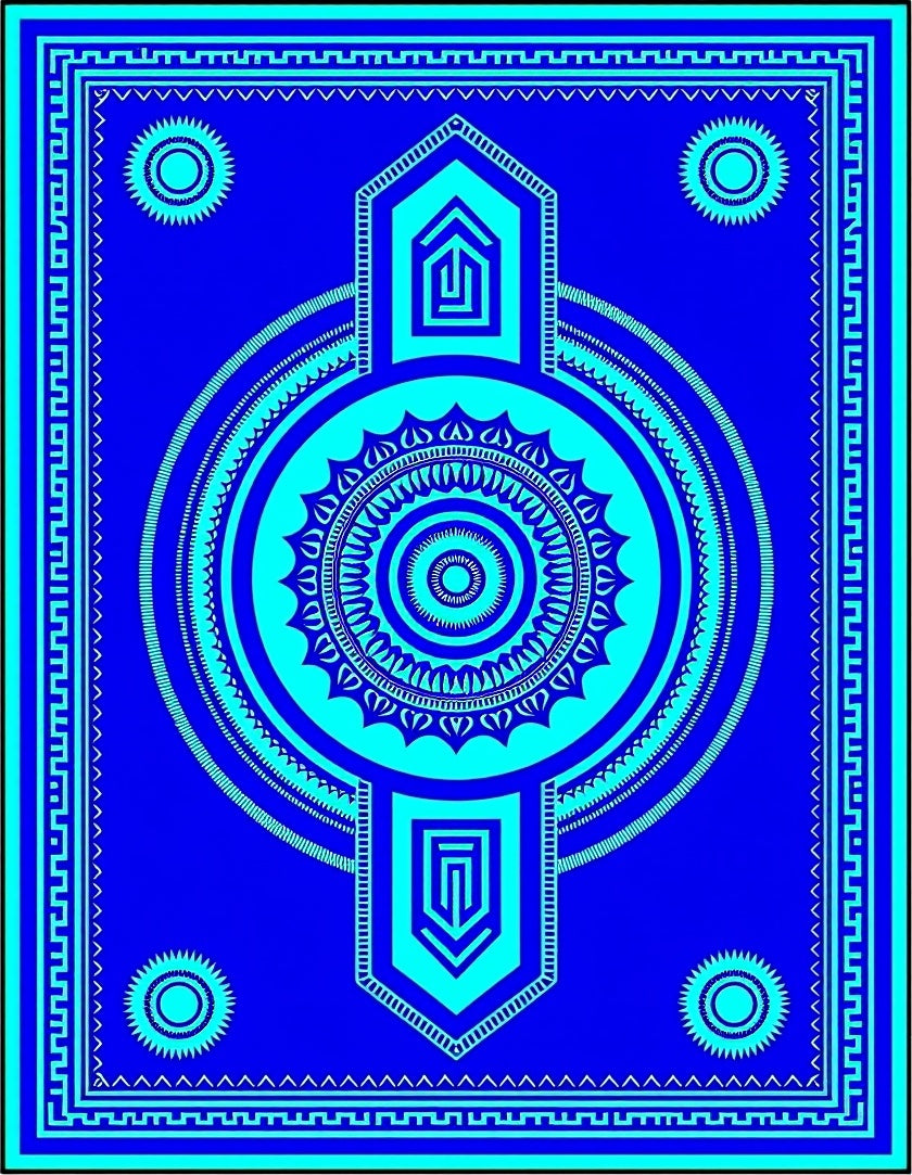 Royal Blue Turquoise Mandala Geometric Rug