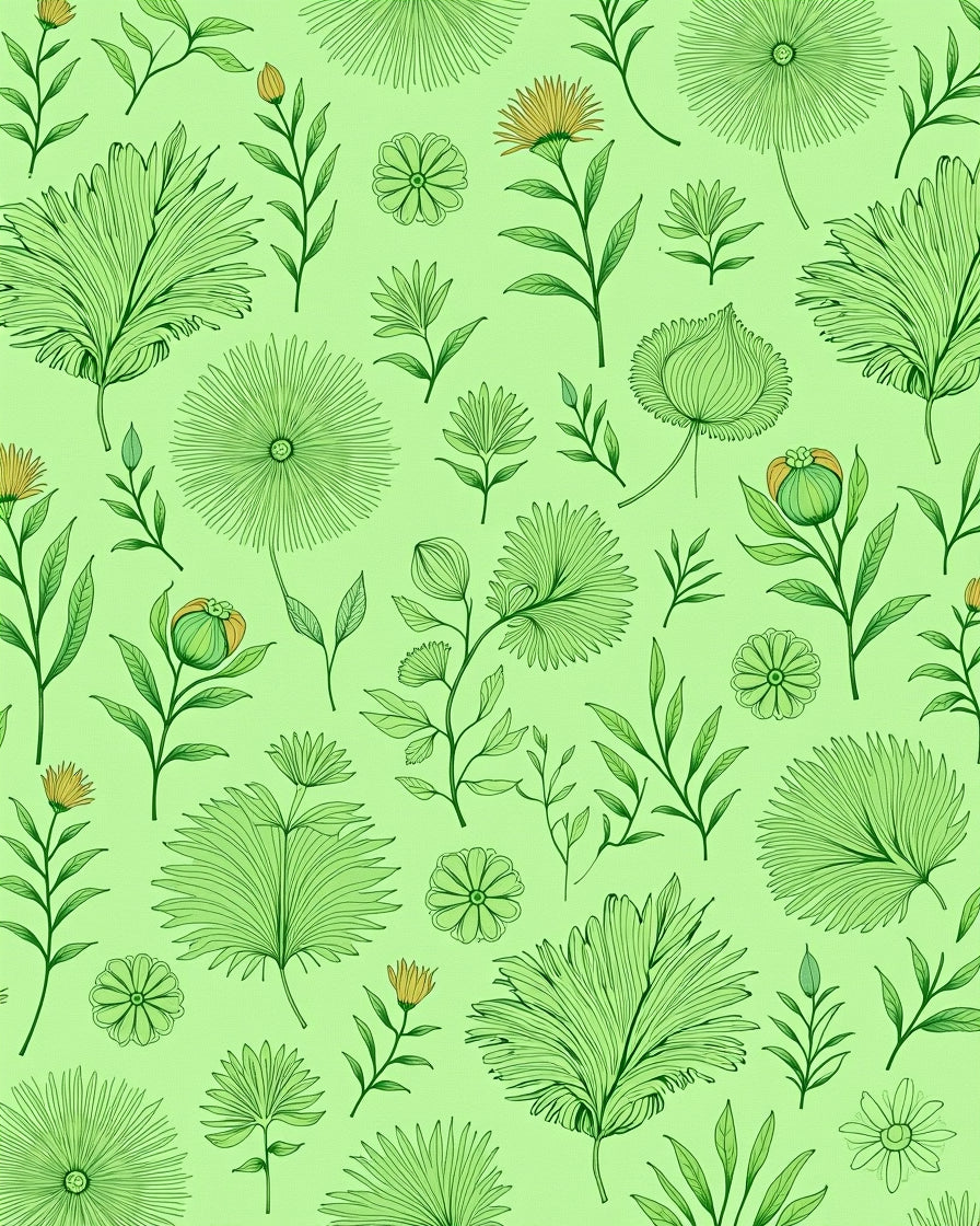 Delicate Green Botanical Nature Meadow Rug