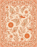 Coral Orange Avian Floral Border Rug