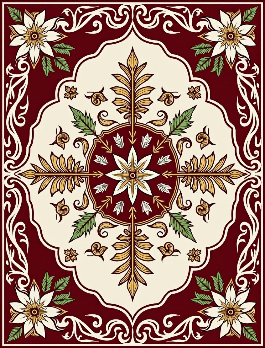 Crimson and Cream Botanical Floral Rug