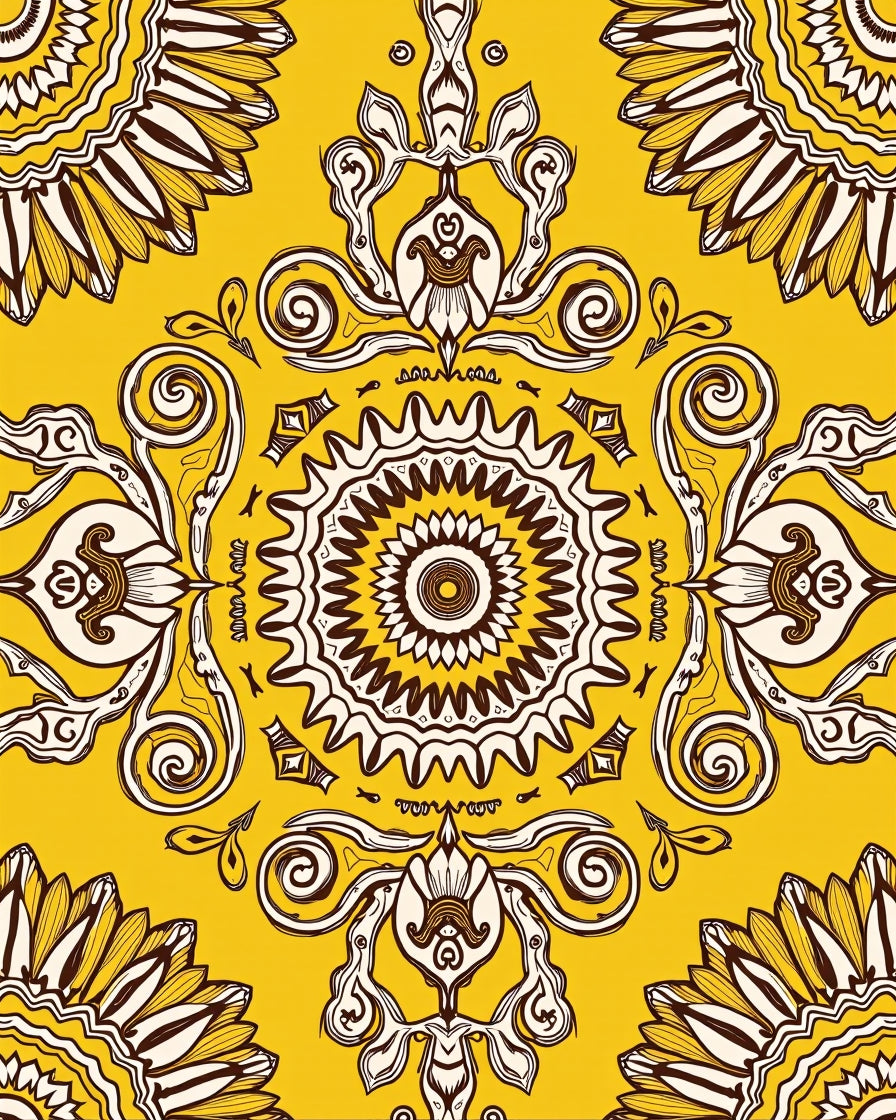 Golden Yellow Floral Medallion Symmetry Rug