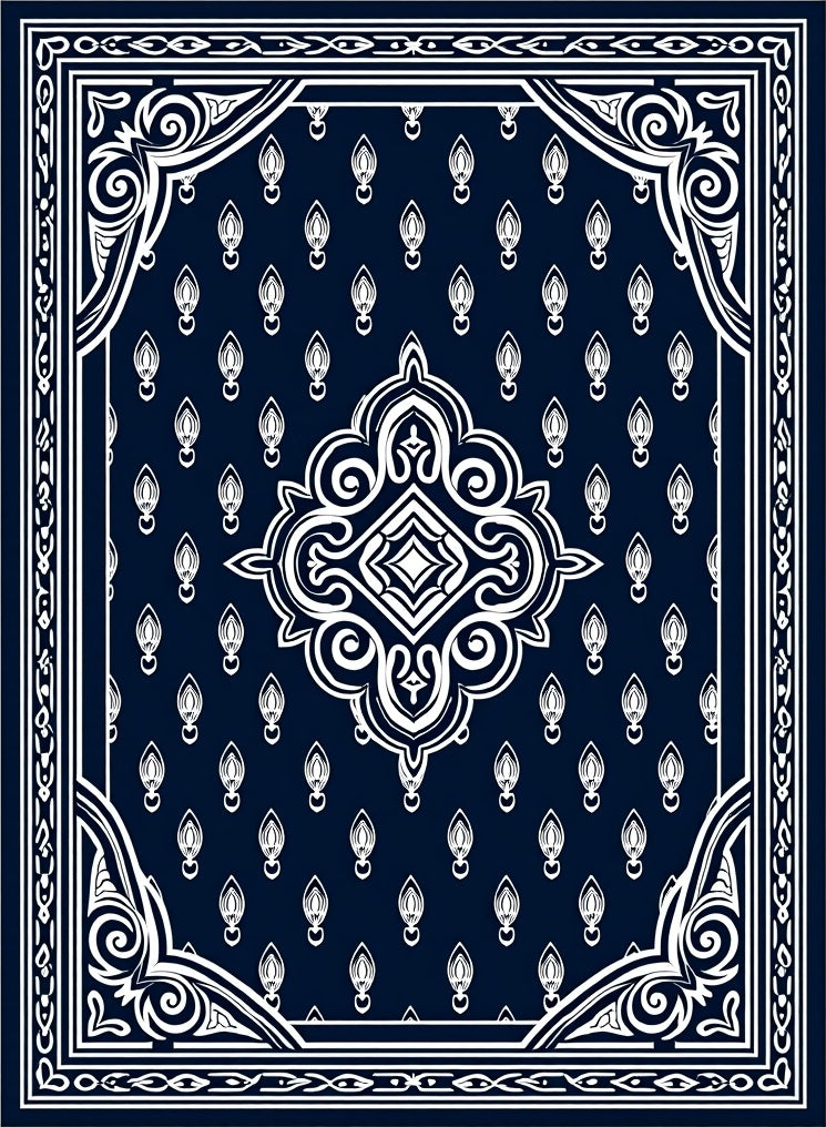 Navy White Ornamental Medallion Rug