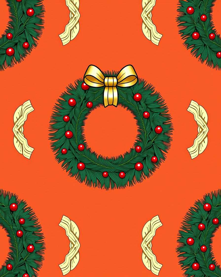 Christmas Wreath Golden Bow Garland Rug
