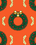 Christmas Wreath Golden Bow Garland Rug
