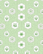Pale Green Floral Hexagon Arrangement Rug