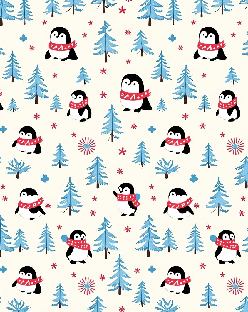 Cute Penguin Winter Forest Medallion Rug