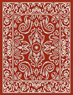 Rust Cream Ornamental Scroll Medallion Rug