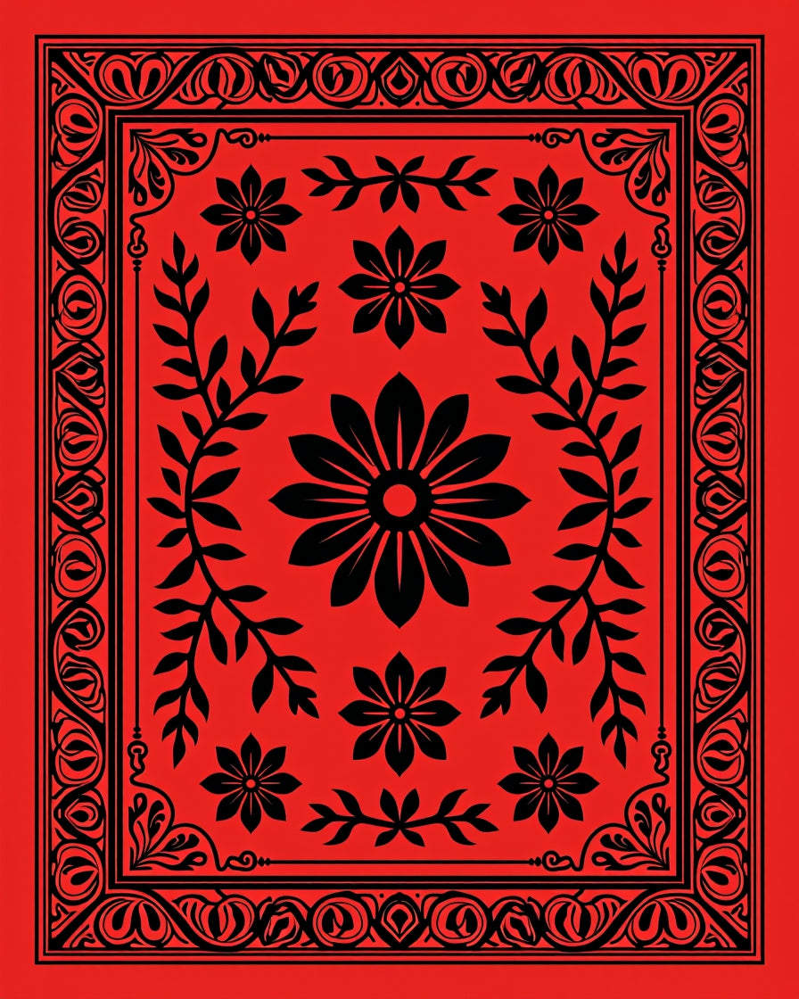 Bold Red Floral Garland Art Rug