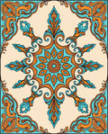 Symmetrical Teal Orange Floral Medallion Rug