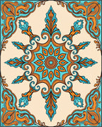 Symmetrical Teal Orange Floral Medallion Rug
