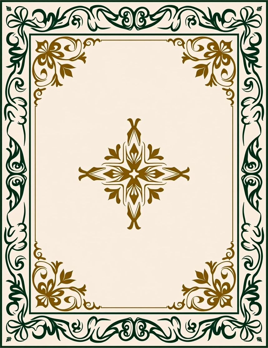 Olive Green Gold Scrollwork Centerpiece Rug