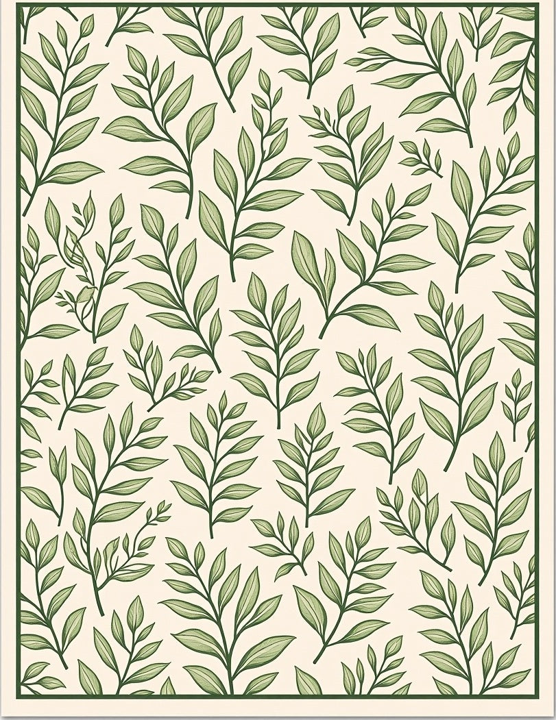 Delicate Green Leaf Botanical Arrangement Rug