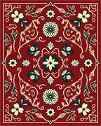 Crimson Botanical Floral Medallion Rug