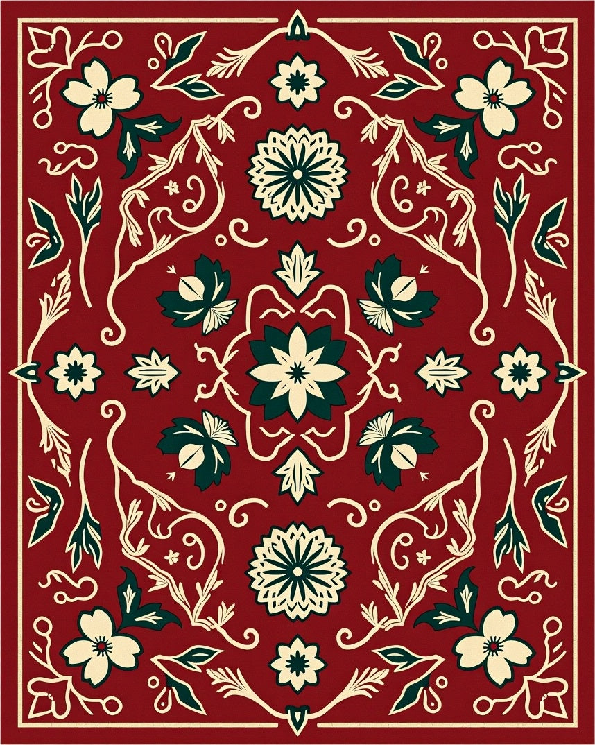 Crimson Botanical Floral Medallion Rug