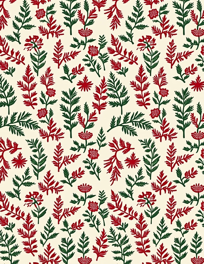 Crimson Green Floral Branches Rug