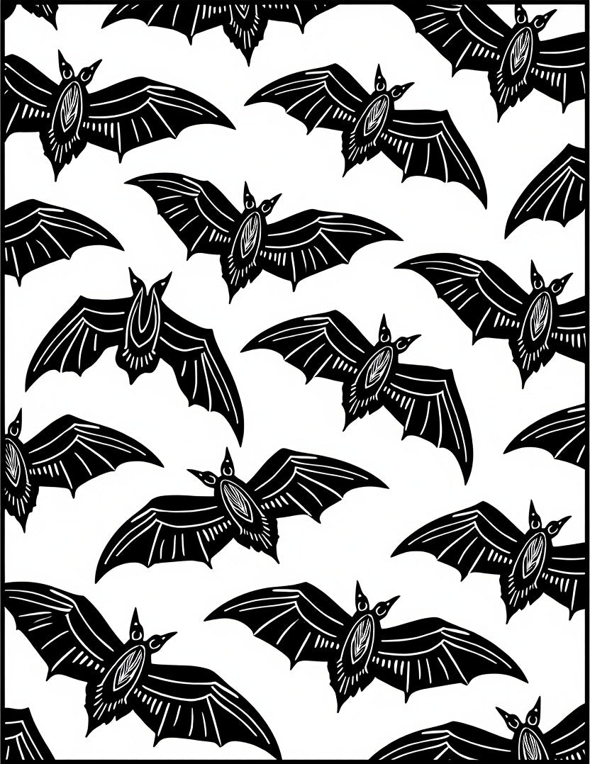 Black White Flying Bat Collage Rug