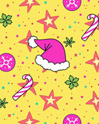 Pink Christmas Hat Stars Candy Canes Rug