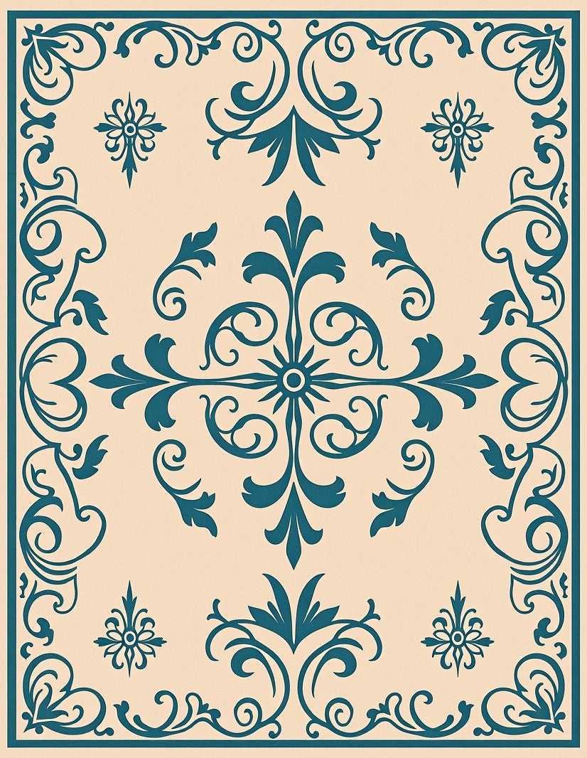 Teal Vintage Floral Scrollwork Rug