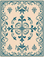 Teal Vintage Floral Scrollwork Rug