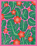 Vibrant tropical foliage with red flower accents Rug