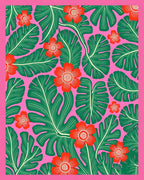 Vibrant tropical foliage with red flower accents Rug